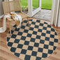 Lahome Checkered Round Rugs 6ft, Outdoor Patio Easy Jute Rug Indoor Outdoor Circle Carpet, Farmhouse Nature Non Shedding Non Slip Washable Black Carpet for Living Room Entry Deck