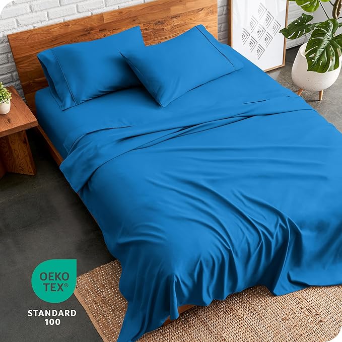 Bare Home Queen Sheet Set - Luxury 1800 Ultra-Soft Microfiber Bed Sheets - Double Brushed - Deep Pockets - Easy Fit - 4 Piece Set - Bedding Sheets & Pillowcases (Queen, Medium Blue)