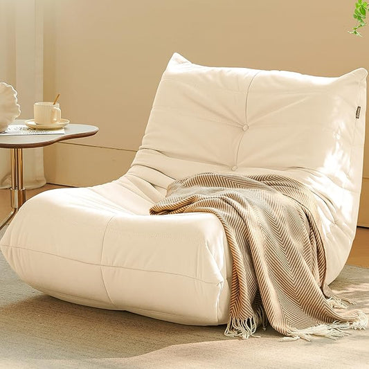 Bean Bag Chair, Fireside Chair Bean Bag Sofa for Adults, Bean Bag Chairs for Teens with High-Resilience Foam, Memory Foam & Non-Slip Base Bean Bag for Living Room, Bedroom, Office (Suede,White)