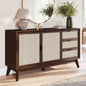 Bme Jasper Sideboard with 3 Drawers & 2 Rattan Doors, Buffet Cabinet with Storage for Dining Room, Living Room, Adjustable Shelves, Walnut
