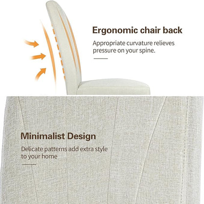 VECELO Upholstered Dining Chairs Set of 2, Modern Fabric and High Back & Solid Wood Legs, Parsons for Kitchen/Living Room- Beige