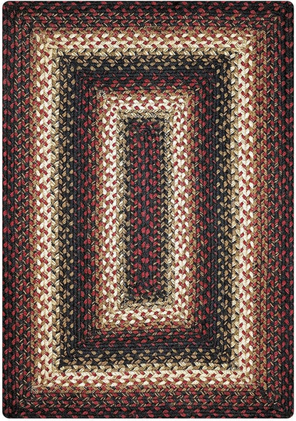 Prescott Jute Braided Rugs 20x30 - Primitive Black and Burgundy Rug for Entryway, Kitchen and Bathroom