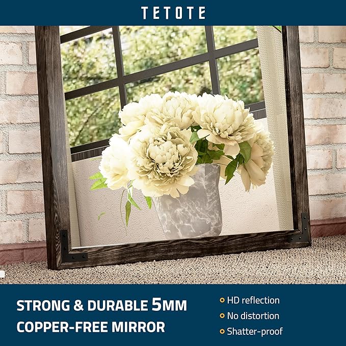 TETOTE 24 x 32 Black Wood Framed Mirror for Bathroom Wall/Bedroom/Living Room/Entryway Farmhouse Rustic Bathroom Vanity Mirror Waterproof (Horizontal/Vertical Mounted)