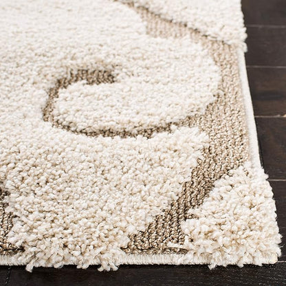 SAFAVIEH Florida Shag Collection Area Rug - 8' Square, Cream & Beige, Scroll Design, Non-Shedding & Easy Care, 1.2-inch Thick Ideal for High Traffic Areas in Living Room, Bedroom (SG455-1113)