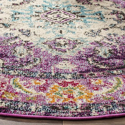 SAFAVIEH Monaco Collection Area Rug - 3' Round, Violet & Light Blue, Boho Chic Medallion Distressed Design, Non-Shedding & Easy Care, Ideal for High Traffic Areas in Living Room, Bedroom (MNC243L)