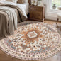 Tangsoo Vintage Round Rug 5ft Washable Circle Rug, Non Slip Boho Round Area Rug, Low Pile Circular Rugs, Round Carpet for Bedroom,Livingroom,Nursery,Dorm,Office,Turmeric