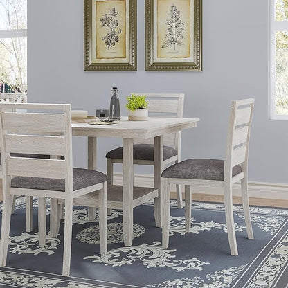 5-Piece Solid Wood Dining Table Set for 4, Modern Breakfast Dinette Kitchen Table with Bench & Chairs for Dining Room, Kitchen, Grey