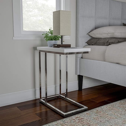 Lavish Home C-Shaped Sofa Side Table - Modern End Table, Laptop Tray, or Compact Bedside Nightstand - Space Saving Furniture by Lavish Home (White)