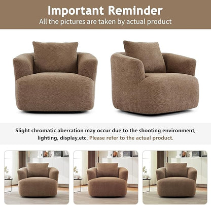 Merax Modern Cozy Chenille 360° Swivel Sofa Chair with a Throw Pillow, 38.2" Upholstered Leisure Barrel Accent Armchair with Deep Seating for Living Room Bedroom,Office, Hotel, Dark Brown