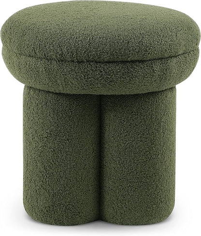 Furniture of America Rami Modern 18-inch Mushroom-Shape Upholstered Ottoman with Tri-Pillar Pedestal, Vanity Stool Chair, Small Foot Stool for Bedroom, Living Room, Entryway, Green