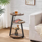BEWISHOME Round End Table with Charging Station, Side Table Accent Nightstand Bedside Table with 3-Tier Shelves, Small Couch Table for Living Room Bedroom Rustic Brown KTZ51Z
