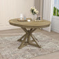 Retro Style Round Dining Table with 12" Removable Leaf for Kitchen/Living Room, Space-saving Solid Wood Tabletop Extendable Circular to Oval (42" to 54") with X-shaped Base Legs for Apartment Bistro