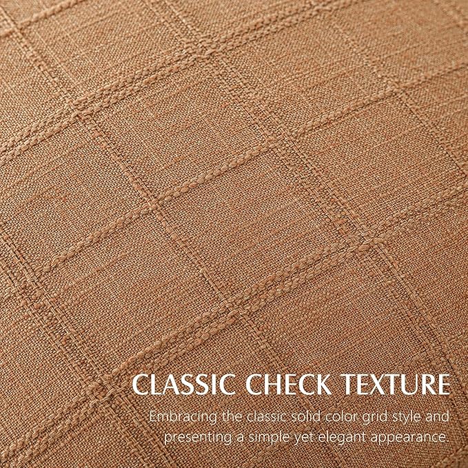 Foindtower Set of 2 Decorative Linen Check Throw Pillow Covers Neutral Farmhouse Vintage Cushion Covers Modern Boho Home Decor for Sofa Chair Couch Bedroom Living Room Outdoor,16×16 Inch,Brick