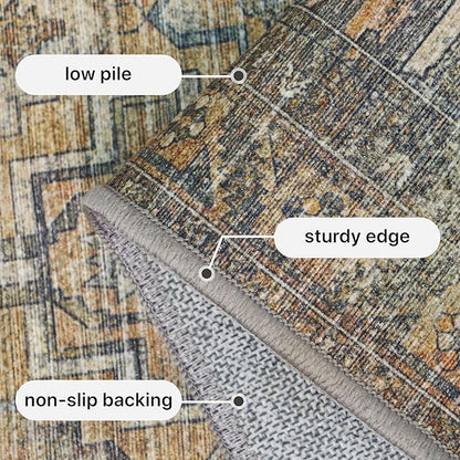 GENIMO 2x3 Area Rugs for Living Room, Machine Washable Non Slip Vintage Rugs, Low Pile Lightweight Chenille Print Rug for Bedroom, Dining Room, Home Office, Warm Taupe