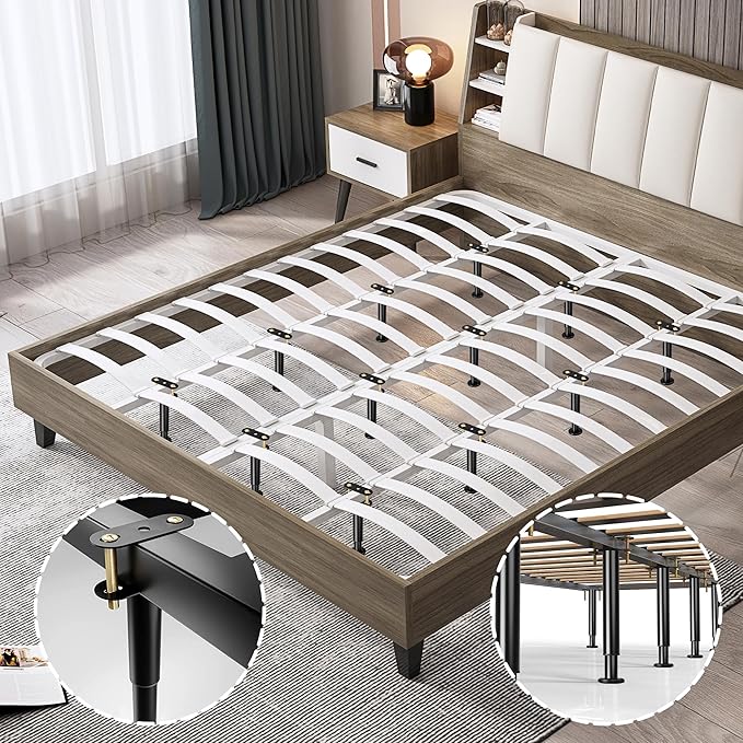4 Pack Adjustable Height Center Support Leg for Bed Frame, Upgrade Under Bed Support Leg with Wider Base, Bed Support Legs for Wood Slats, Bed Frame Legs Replacement, Patas para Cama Queen De Madera