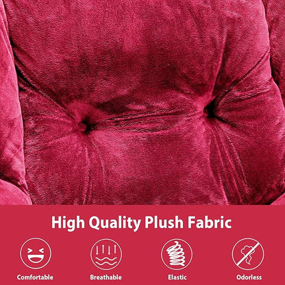 Lazy Chair with Folding Ottoman, Accent Chair Plush Upholstered with Metal Structure and Non-Slip Pads, Sofa Armchair with Footrest and Side Storage Bag for Dorm, Room, Office, Rose Red