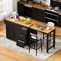 Ball & Cast 74.8" Kitchen Island with Extendable Dining Table,Kitchen Storage Cart W/Power Outlet and 3 Drawers,Rolling Kitchen Island on Wheels W/Spice Rack & 2 Door Cabinet,for Kitchen,Black