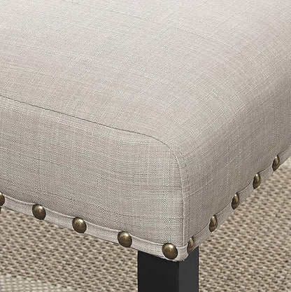 Biony Tan Fabric Counter Height Stools with Nailhead Trim, Set of 2
