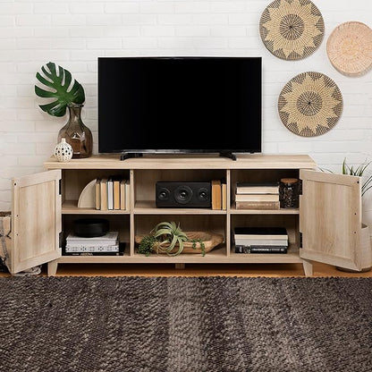 Walker Edison Buren Classic Grooved Door TV Stand for TVs up to 65 Inches, 58 Inch, White Oak