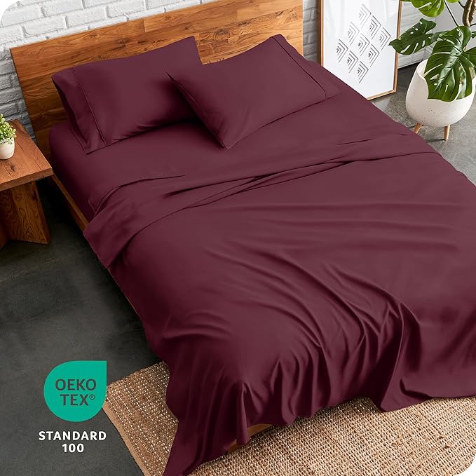 Bare Home King Sheet Set - Luxury 1800 Ultra-Soft Microfiber King Bed Sheets - Double Brushed - Deep Pockets - Easy Fit - 4 Piece Set - Bedding Sheets & Pillowcases (King, Burgundy)