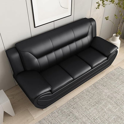 Container Furniture Direct Michael Modern Faux Leather Upholstered Stainless Steel Legs Living Room Sofa, Black