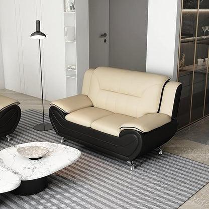 Container Furniture Direct Michael Modern Faux Leather Upholstered Stainless Steel Legs Living Room Loveseat, Black Camel