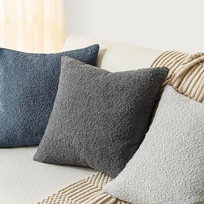 Foindtower Pack of 2 Textured Boucle Throw Pillow Covers Accent Solid Decorative Pillow Cases Cozy Woven Couch Cushion Case for Sofa Bedroom Living Room Home Decor, 18 x 18 Inch,Dark Grey
