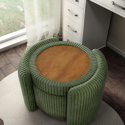 Furniture of America Lennox Modern Chenille 25-inch Round Storage Ottoman with Reversible Flip Top, Upholstered Footstool for Living Room, Bedroom, Entryway, Green