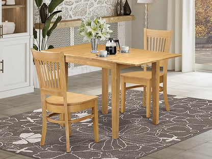 East West Furniture NDVA3-OAK-W 3 Piece Modern Dining Table Set Contains a Rectangle Wooden Table with Dropleaf and 2 Dining Chairs, 30x48 Inch, Oak