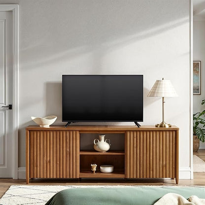 Walker Edison Scandinavian Reeded TV Stand with Storage for up to 70" TV English Oak