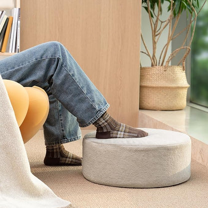 Pouf Ottoman Foot Rest Stool, Double Layer Round Modern Foam Filled Foot Stool for Couch, Living Room, Bedroom (Apricot)