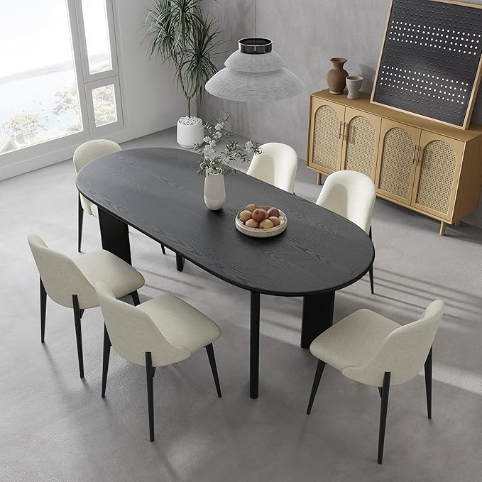 Casaphoria Wood Kitchen Table Set with 4 Chairs, 67" Dining Kitchen Table & Chairs Set for 4-6, Modern Farmhouse Oval Dining Table for Living Room, Easy Assembly, Black