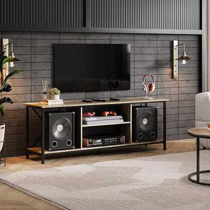 WLIVE TV Stand up to 65 Inch TV, 55" Entertainment Center, Industrial TV Console with Open Storage Shelf for Living Room and Bedroom, Gerige
