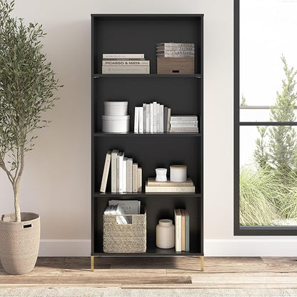 Bush Home Essence 4 Shelf Bookcase, Living Room Furniture, Essence Collection, Black Stipple