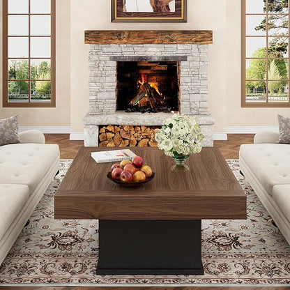 LED Coffee Tables for Living Room, Farmhouse Wood Coffee Table, 33.5" Square Coffee Table with Storage, Large Vintage Brown Center Table, Living Room Tables Cocktail Table (Vintage Brown)