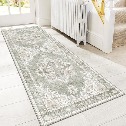 GENIMO 2x10 Runner Rugs for Hallway, Machine Washable Non Slip Vintage Rugs, Low Pile Lightweight Soft Print Rug for enrtyway, Corridor, Home Office, Kitchen, Moonlight
