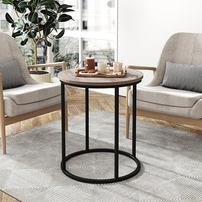 Yusong Round End Table, 20" Accent Small Side Table Nightstand Modern Bedside Table for Living Room Bedroom Office Small Spaces, Grey