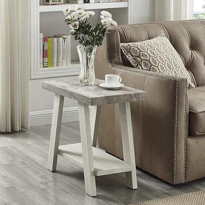 Roundhill Furniture Athens Contemporary Two-Tone Wood Shelf Side Table, Weathered Gray and Beige