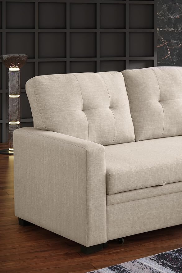 Devion Furniture Garisa 4-in-1 Convertible L Shaped Couch with Pull Out Bed and Storage, Sectional Sleeper Sofa with Reversible Chaise for Living Room, Apartment, Bedroom, Office