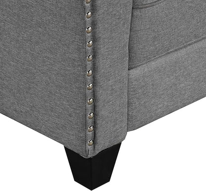 FANYE 3 Pieces Living Room Furniture Sets Include Sofa, Loveseat and Armchair, Linen Fabric Upholstered Sectional Couch with Classical Rivets Decor and Tufted Back Cushions, Retro Gray Sofa & Couch