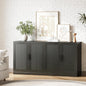 Buffet Cabinet, 4-Doors Sideboard Cabinet with Rattan Panels, Buffet Console Accent Table for Hallway Entryway Dining Room, 62", Black
