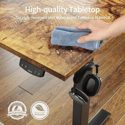 Agilestic Electric Standing Desk, 55 x 24 Inches Height Adjustable Desk, Sit Stand up for Work Office Home, Ergonomic Rising Computer Table with Memory Preset, Rustic Brown