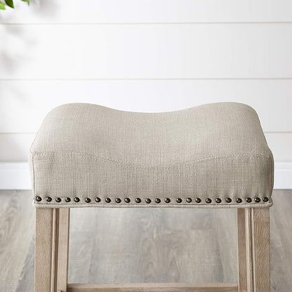 Roundhill Furniture Coco Upholstered Backless Saddle Seat Bar Stools 29" Height, Set of 2, Tan