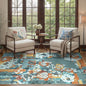 GENIMO 5X7 Floral Area Rugs for Living Room, Machine Washable Non Slip Vintage Patchwork Washable Rug, Ultra-Thin Low Pile Chenille Rugs for Bedroom, Dining Room, Navy Blue