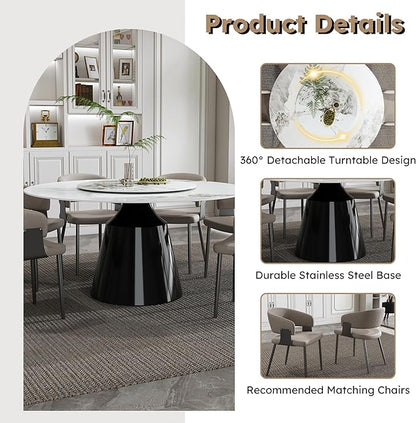 Ball & Cast 9-Piece Dining Set,Faux Marble Table with Detachable Rotating Tray & 8 PU Leather Chairs,Modern Kitchen Dining Room Table Set w/Stainless Steel Base,for Restaurant & Home,Grey