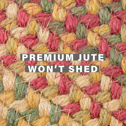 Cider Barn Cranberry Red Oval Braided Rug, Jute, 27"x45" - Perfect Country Primitive Decor for Entryway, Kitchen, Everywhere