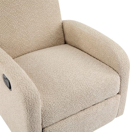 Christopher Knight Home Sidney Fabric Upholstered 360° Swivel Chair, Boucle Push-Back Recliner, Solid Wood Glider Recliner with Rotation, Living Room Single Lounge Sofa, Almond Beige