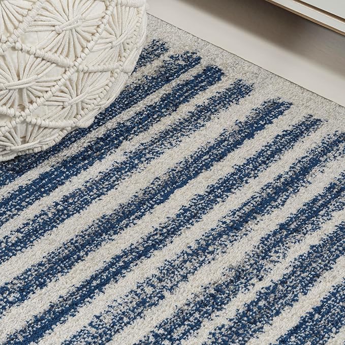 JONATHAN Y Khalil Modern Berber Stripe Cream/Navy Runner Rug, 2x8, Contemporary, Bohemian, Easy-Cleaning for Living Room, Bedroom, Kitchen, Pet Friendly, Non-Shedding (MOH207E-28)