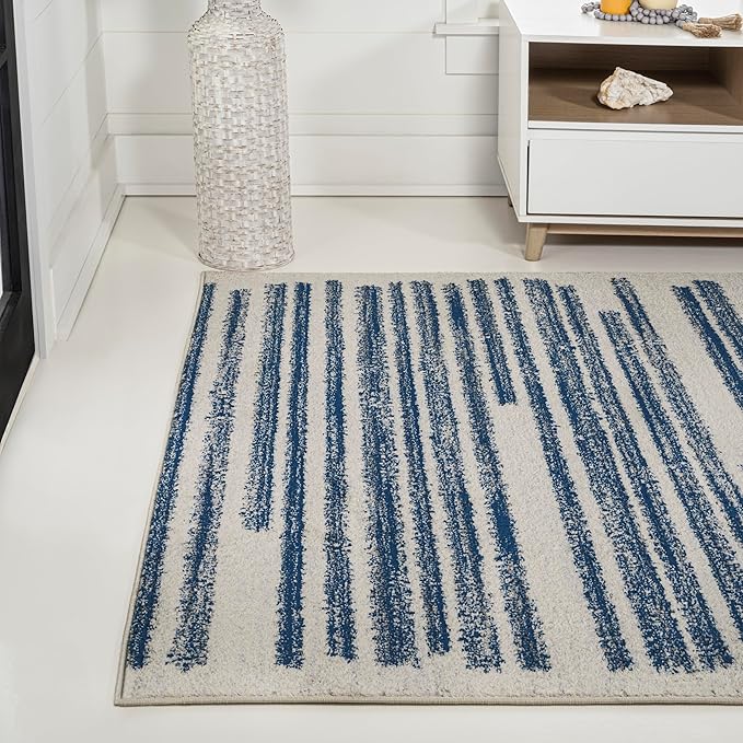 JONATHAN Y Khalil Modern Berber Stripe Cream/Navy Indoor Area Rug, 3x5, Contemporary, Bohemian, Easy-Cleaning for Living Room, Bedroom, Kitchen, Pet Friendly, Non-Shedding (MOH207E-3)