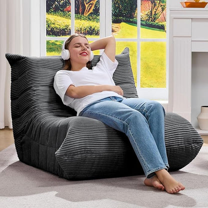 Bean Bag Chairs for Adults Giant Bean Bag Chair Memory Foam BeanBag Chair Big Bean Bag Sofa with Filler Faux Fur Fireside Beanbags Lazy Sofa for Living Room Bedroom Dorm Office (Grey Corduroy)